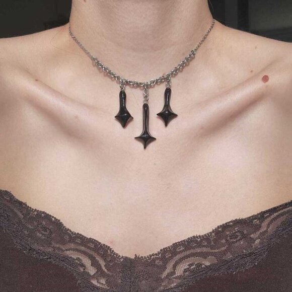 Gothic black cross silver choker necklace with a small silver chain - Picture 1 of 8